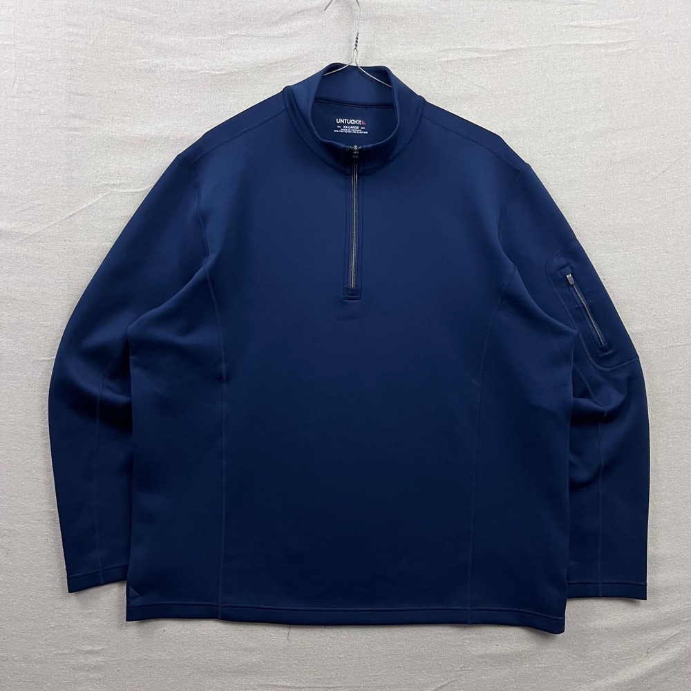 UNTUCKit Mazzino Quarter Zip Pullover Mens‎ XXL Navy Blue Sleeve Pocket Stretch